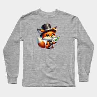 Fox Wearing a Top Hot Drinkng a Martini Long Sleeve T-Shirt